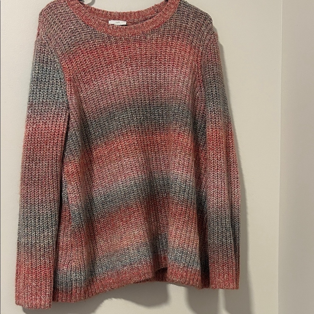 J Jill Wool Cotton Blend Colorblock Pink Sweater Size Large